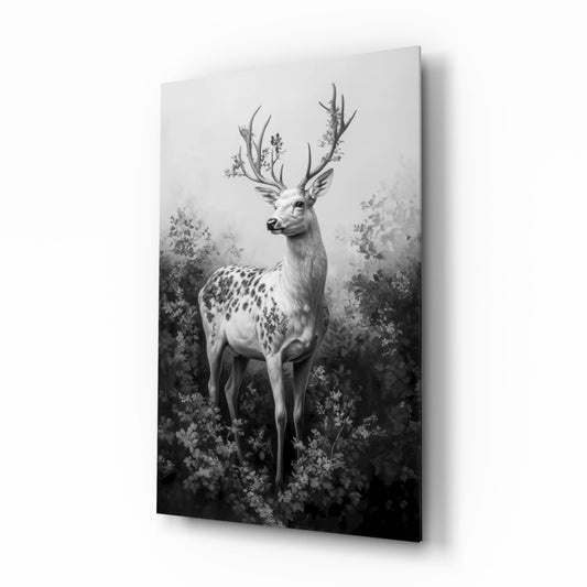 Monochrome Deer glass wall art in a modern living room