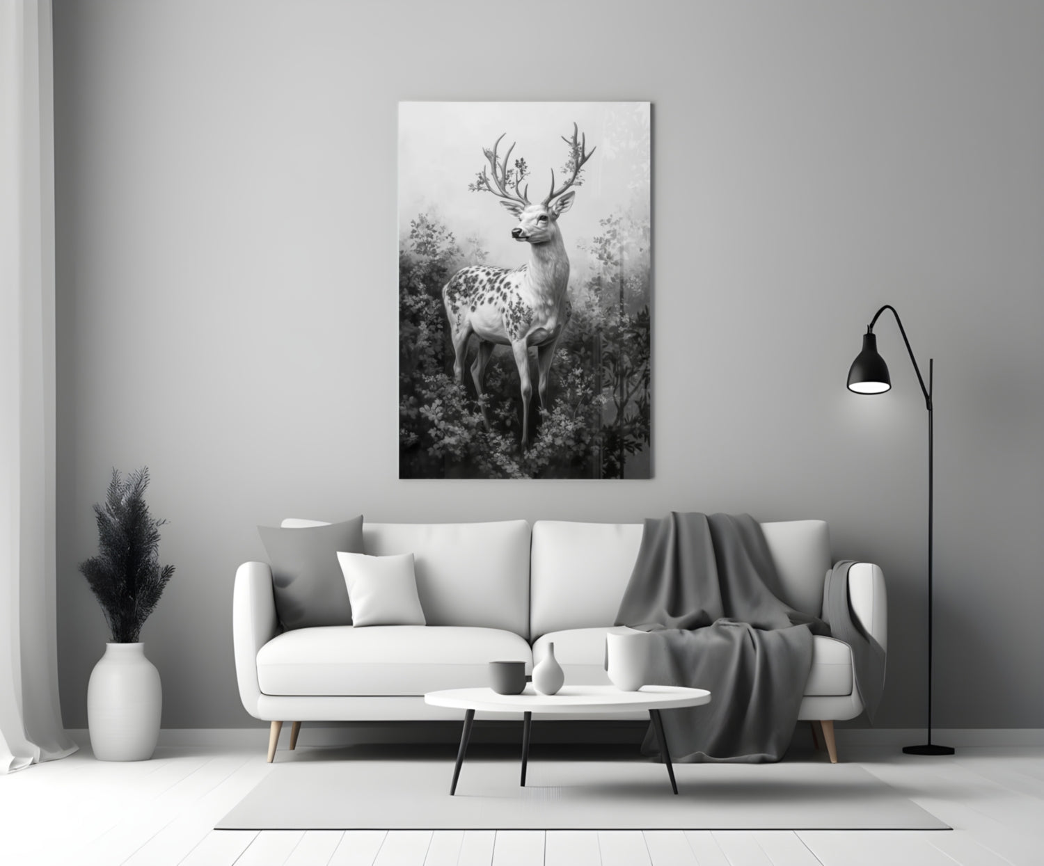 Monochrome Deer Glass Wall Art || Designer Collection