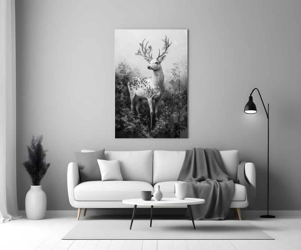 Monochrome Deer Glass Wall Art || Designer Collection