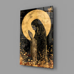 Designer-collection sacred-icon panel anchoring a bedroom wall