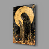 Designer-collection sacred-icon panel anchoring a bedroom wall