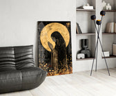 Sacred glass print bringing gold-leaf edge to a study