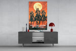 Cowboy Empire quoted glass wall art catching light to reveal its painted dust