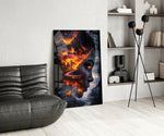 Surreal glass print bringing fire-and-cloud edge to a teen's bedroom