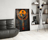 Egyptian glass print bringing mythology edge to a hallway gallery