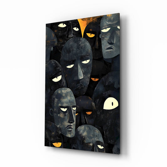 Foreign Faces glass wall art in a modern creative loft