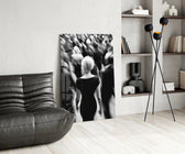 Fashion-noir glass print bringing editorial edge to a modern living room