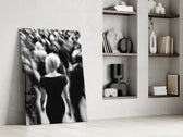 Photographic panel against a moody dark-painted accent wall