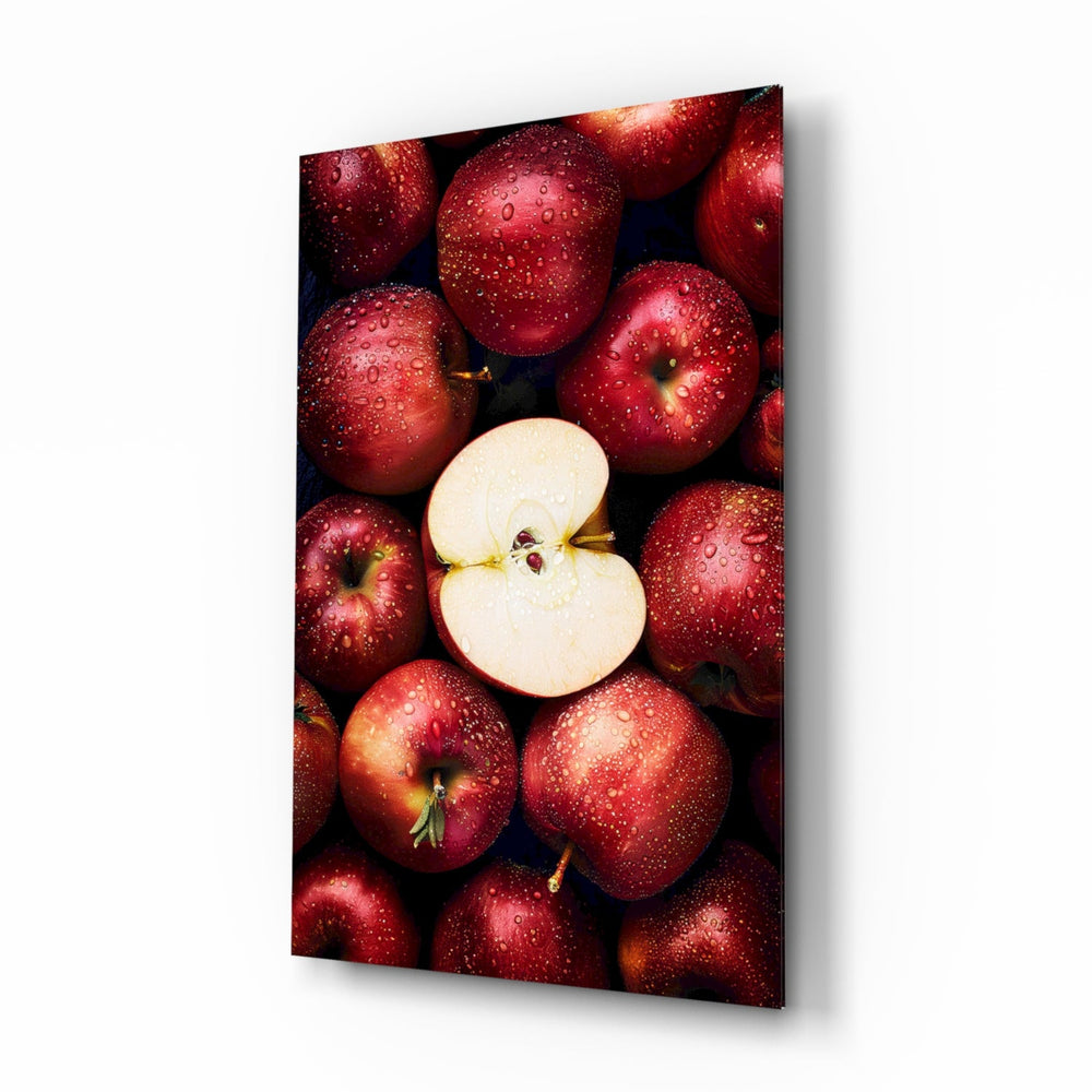 Queen of Apples glass wall art in a modern kitchen