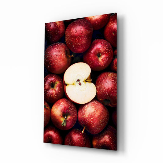 Queen of Apples glass wall art in a modern kitchen