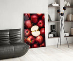 Food-photography glass print bringing orchard edge to a dining room