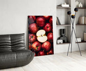 Food-photography glass print bringing orchard edge to a dining room