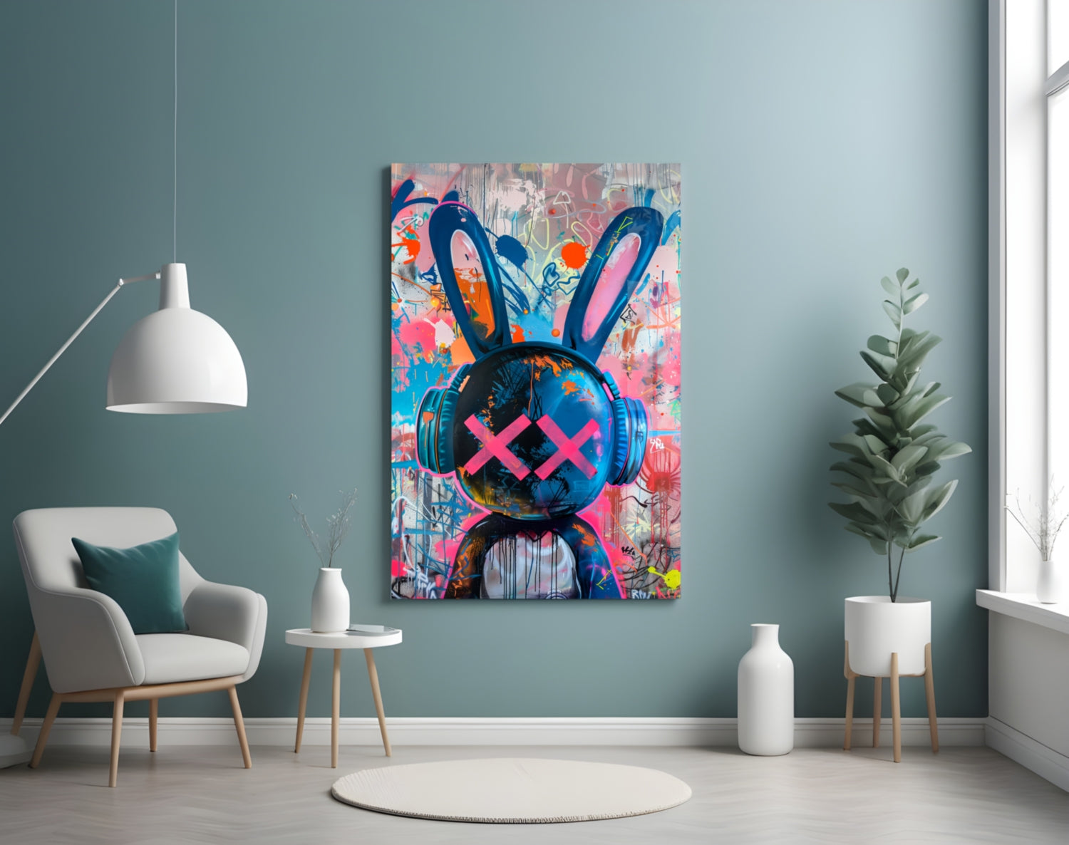 Graffiti Rabbit Glass Wall Art || Designer Collection