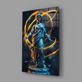 Designer-collection classical-cyber panel anchoring a modern living room wall