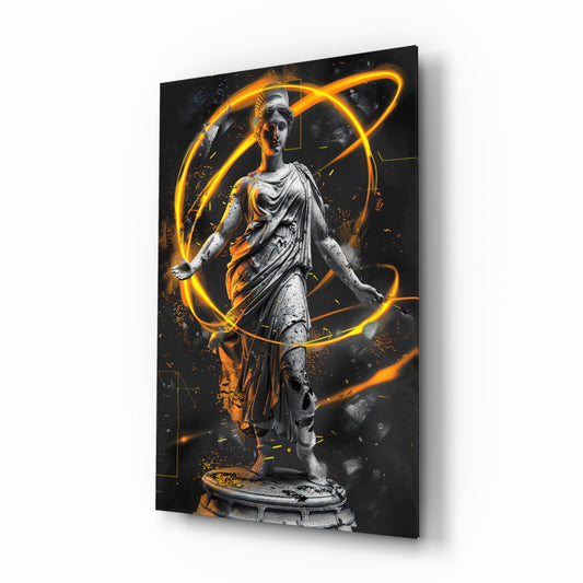 Neon Venus amber glass wall art in a modern creative loft