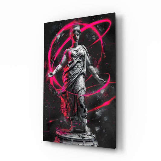 Neon Venus magenta glass wall art in a modern creative loft