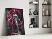 Statue panel against a moody dark-painted accent wall