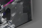 Designer-collection artwork in a synthwave-leaning home interior