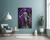 Neon Venus magenta-cobalt artwork styled in a designer office interior