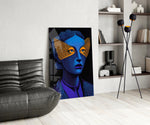 Editorial glass print bringing illustrative edge to a modern living room