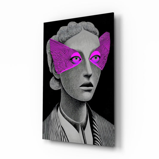 Striped Look magenta glass wall art in a modern creative loft