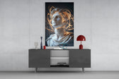 Shining Mind of Aurelius glass wall art catching light to reveal its painted filaments