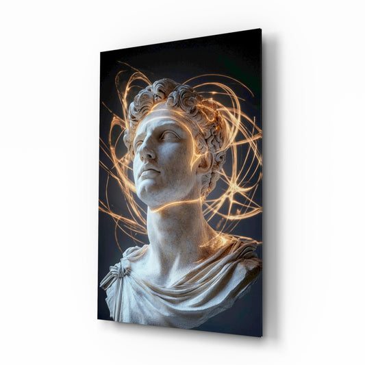 Shining Mind of Aurelius glass wall art in a modern study