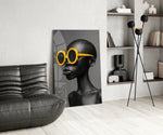 Fashion glass print bringing editorial edge to a designer office