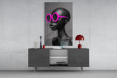 Faces of Colors magenta glass wall art catching light to reveal its sculpted contours