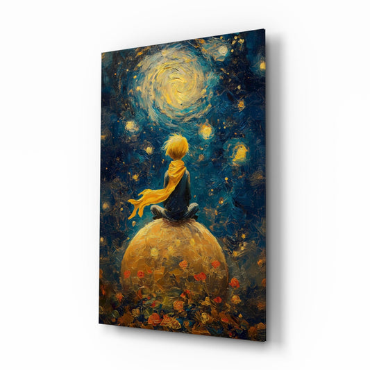 Little Prince Starry Night glass wall art in a modern children's bedroom