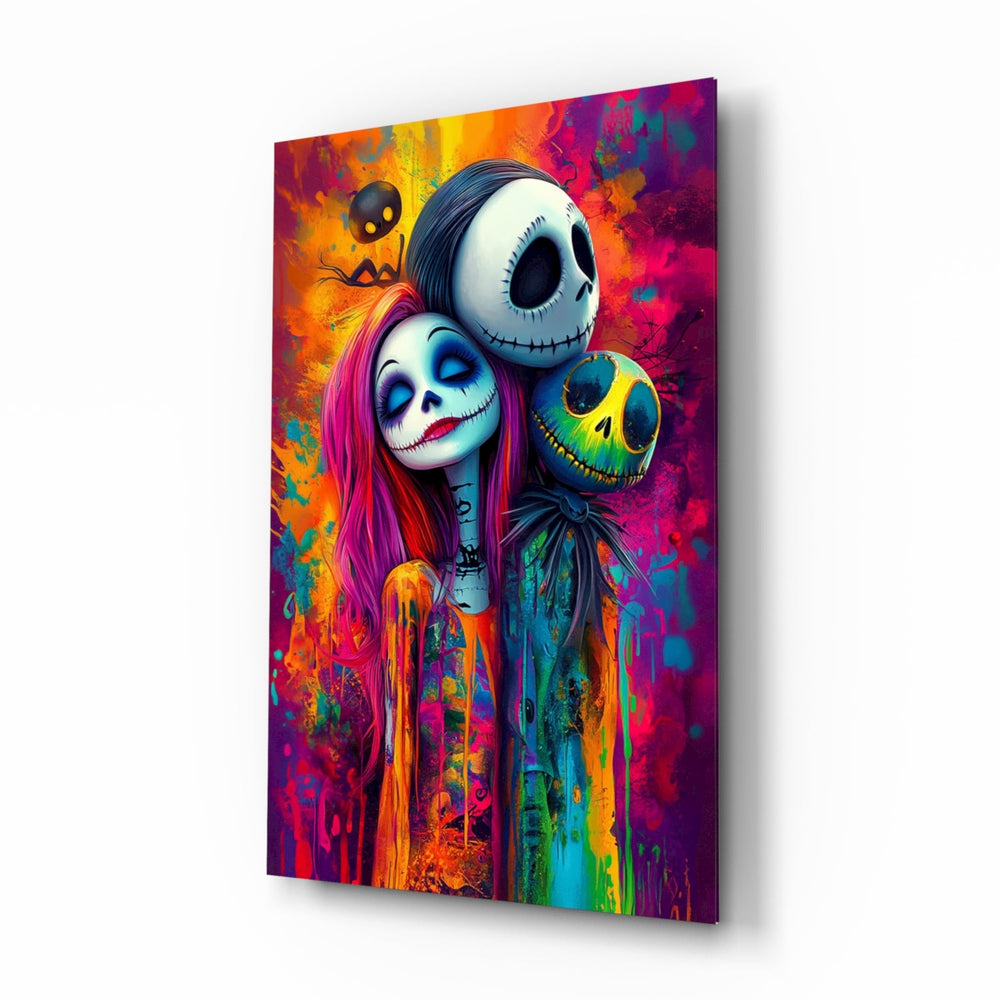 Colorful Nightmare glass wall art in a modern creative loft