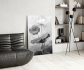 Sumi-e glass print bringing serene edge to a creative loft