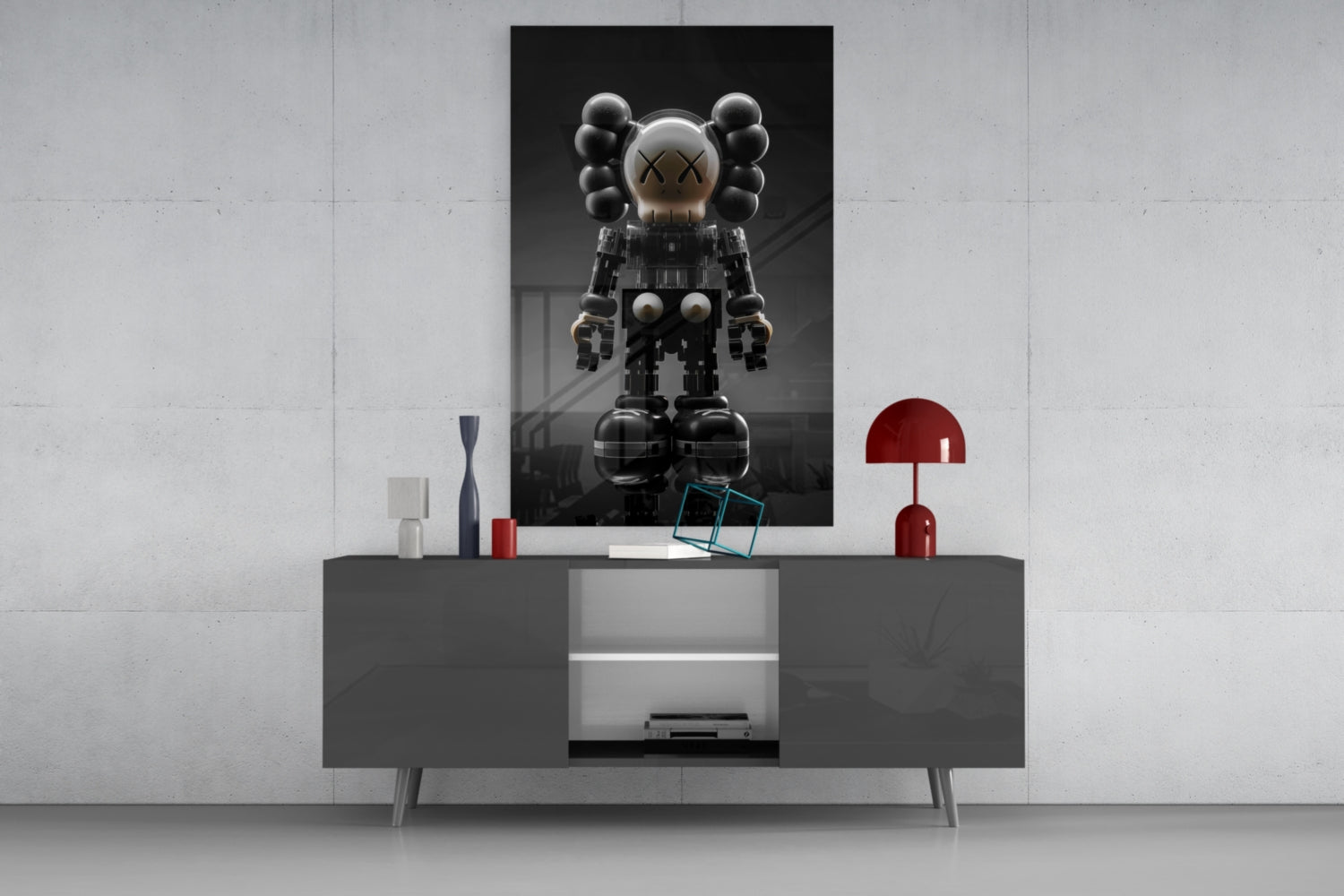 Kaws Statue Glass Wall Art || Designer Collection