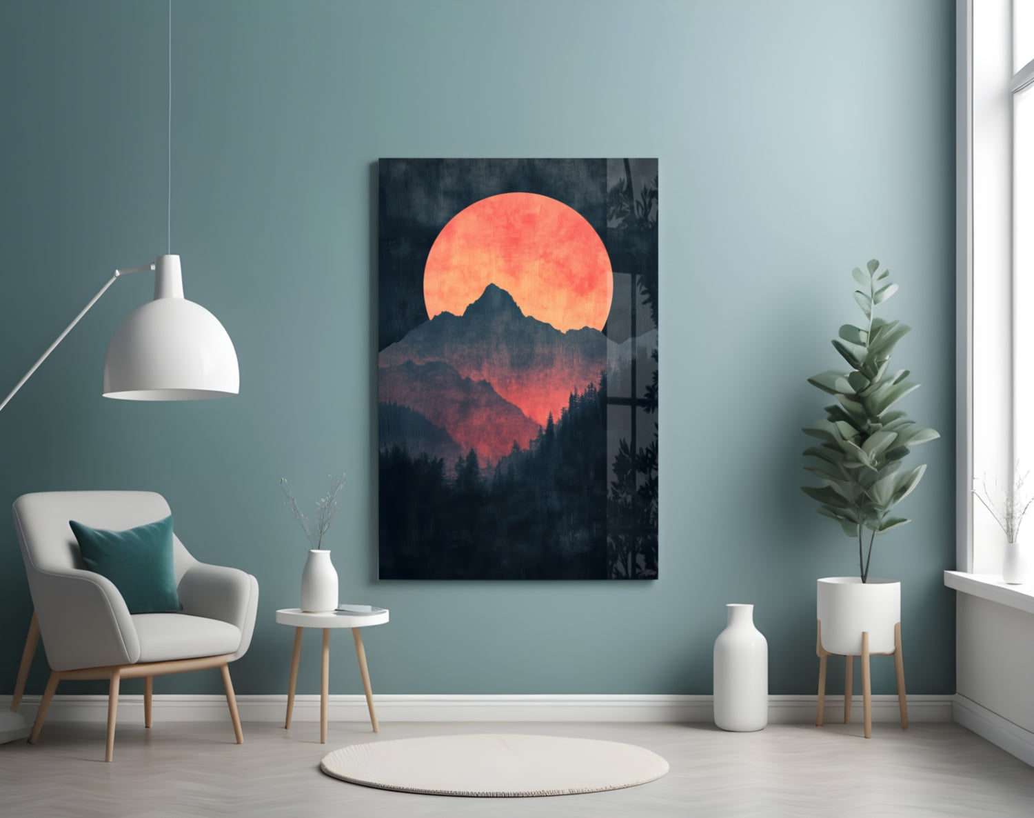 Red Moon Rising Glass Wall Art || Designer Collection
