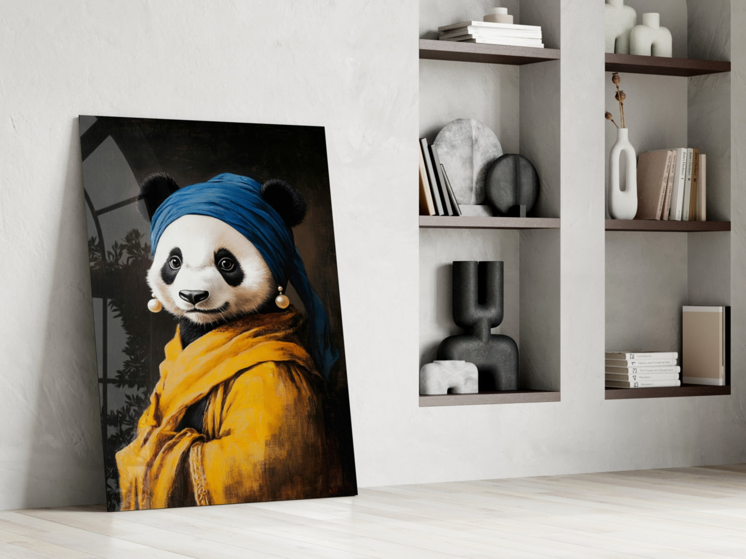 Panda with a Pearl Earring Glass Wall Art || Designer Collection