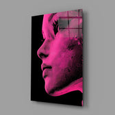 Designer-collection pop-graphic panel anchoring a designer office wall