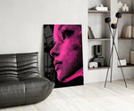 Pop-graphic glass print bringing retro-print edge to a boutique