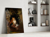 Old-Master panel against a moody dark-painted accent wall