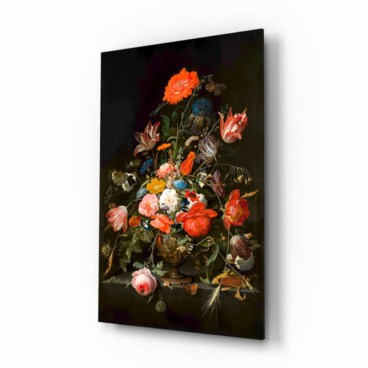 The Wealth in the Vase glass wall art in a formal dining room