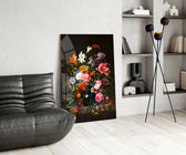 Old-Master glass print bringing Dutch-Vanitas edge to a creative loft