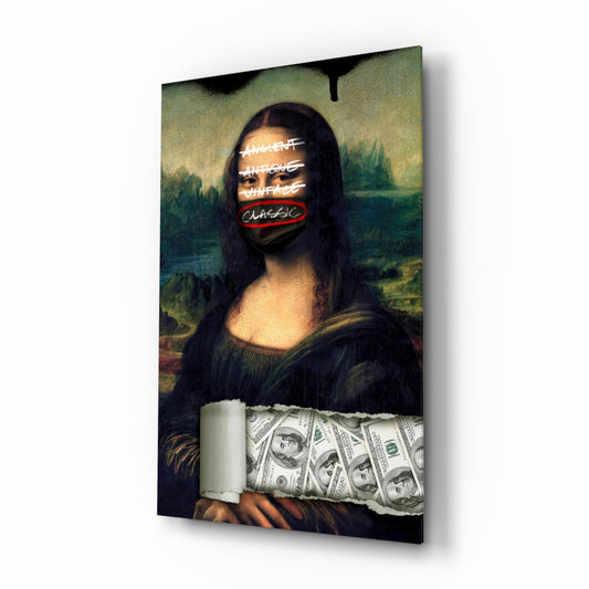 Modern Mona Lisa glass wall art in a modern creative loft