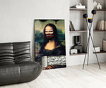 Pop-graffiti glass print bringing art-history twist edge to an art-collector's office