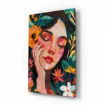 Spring Beauty glass wall art in a modern bedroom