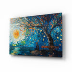 Solitude and Peace glass wall art in a modern living room