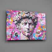 Designer-collection pop-graffiti panel anchoring a designer office wall
