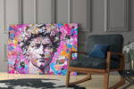 Graffiti yatay panel against a moody dark-painted accent wall