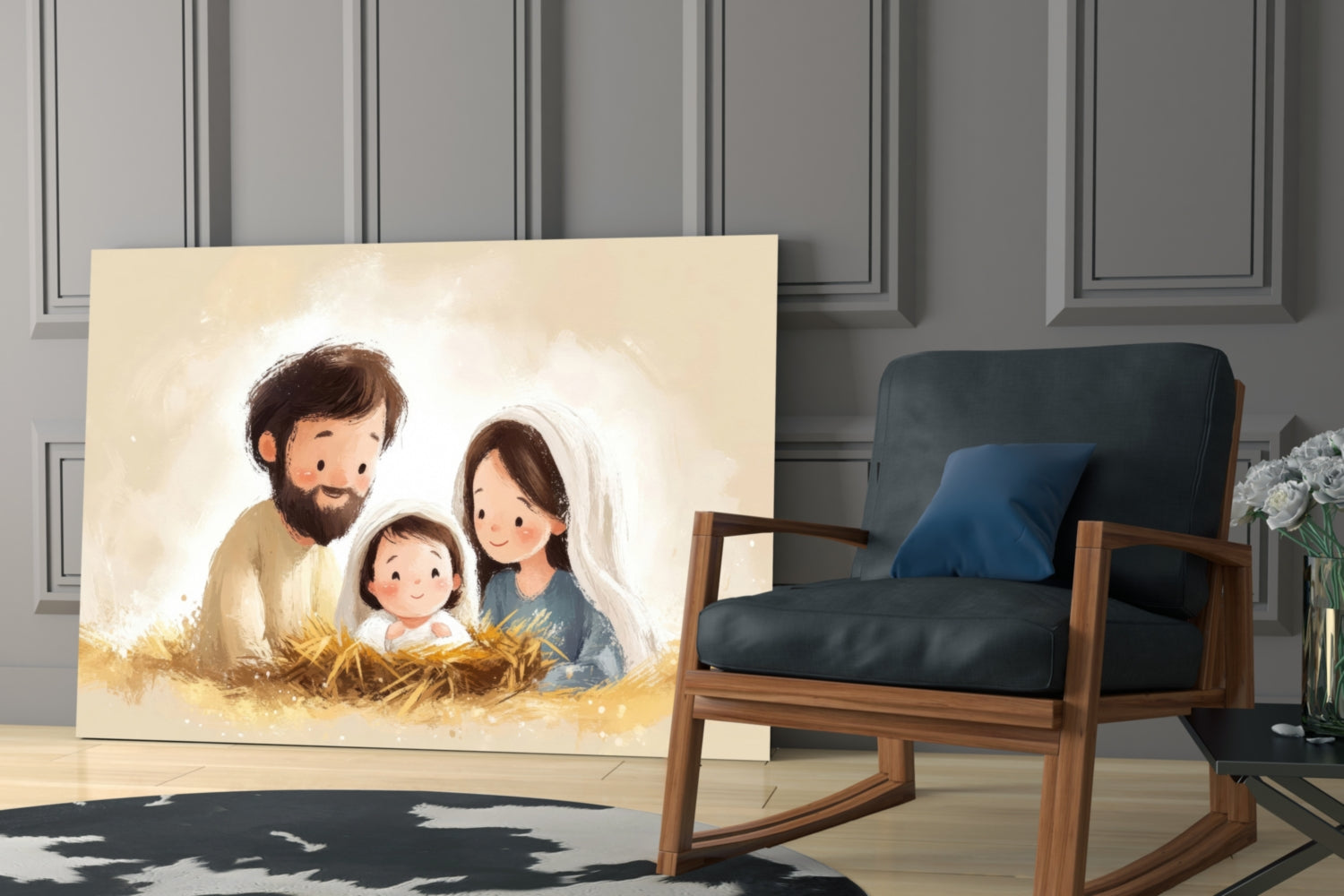 Little Holy Family Glass Wall Art || Designer Collection