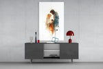 Holy Family glass wall art catching light to reveal its painted wash