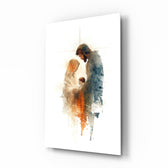 Holy Family glass wall art in a contemplative living room