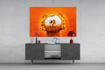 Cute Garfield glass wall art catching light to reveal its painted fur